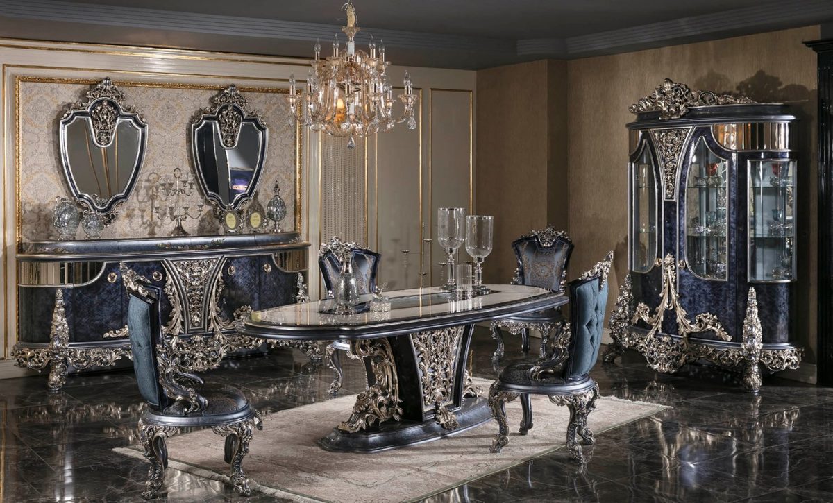 Teak Royal Navy and Silver Dining Set, Dining Table