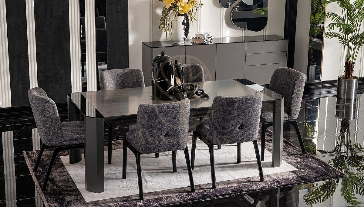 Luxury Noren Grey Anthracite Handcrafted Teak Dining Table Set, Saharanpur, view 2