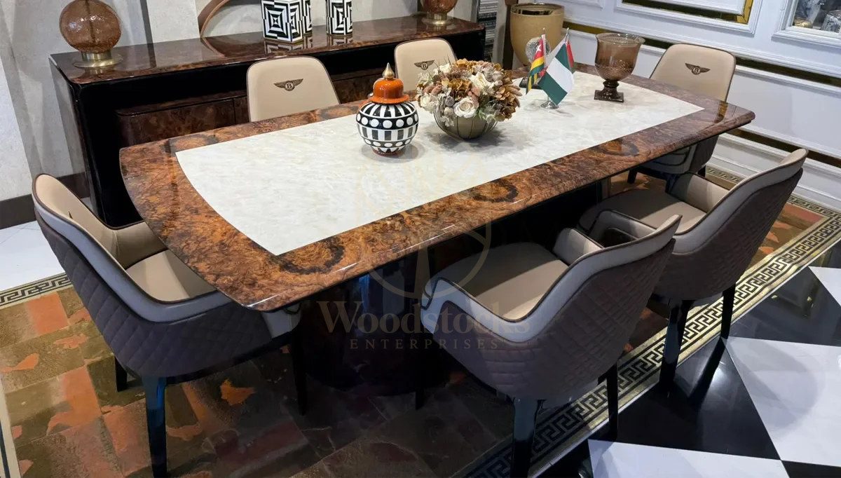Luxury Sedna Brown Handcrafted Teak Dining Table Set, Saharanpur, Dining Table