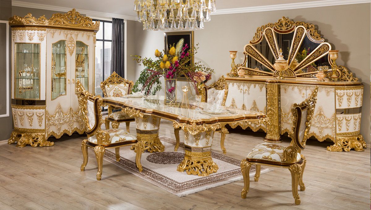 Royal Hurrem Hand Carved Teak Dining Table Set III, Saharanpur, Dining Table