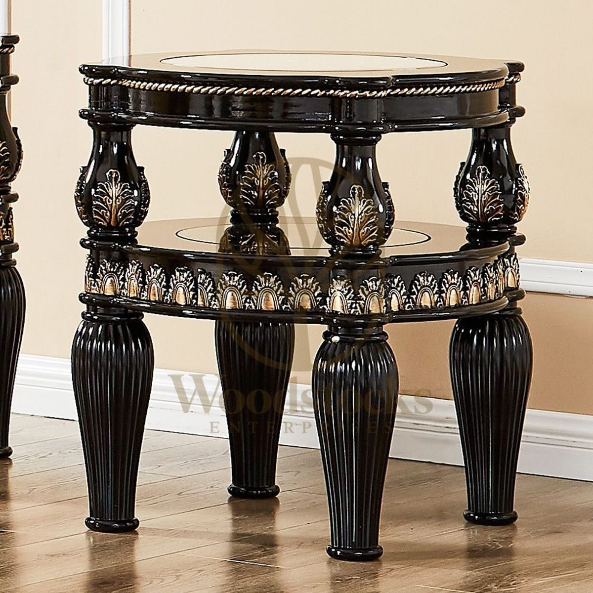 Teak European Black Enamel Corner Table, alternate view