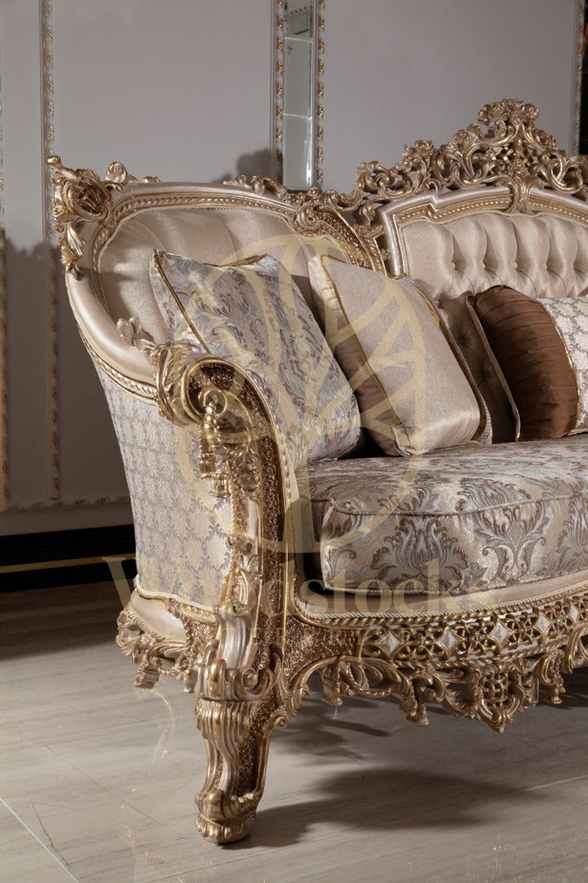 Teak Sovereign Light Brown Damask Sofa Set, view 12