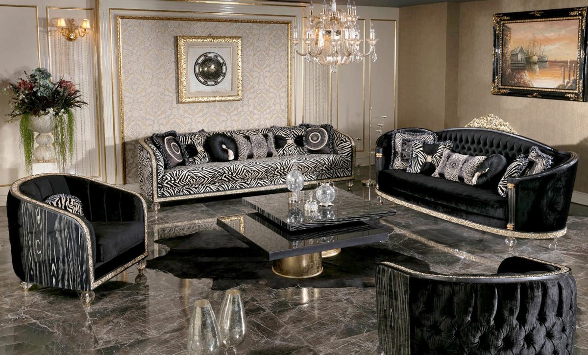 Teak Sarina Black and Silver Tufted Sofa Set, Sofa Set