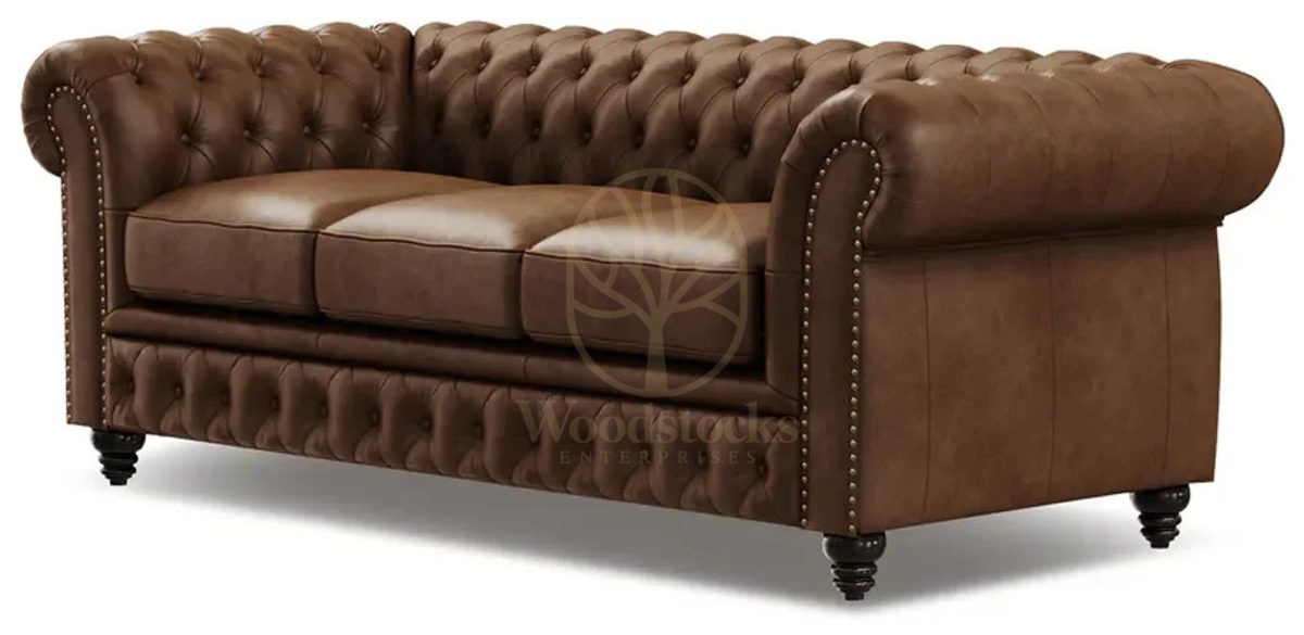 Royal Bampton Chesterfield Leather Hand Carved Teak Sofa Set, Saharanpur, view 10