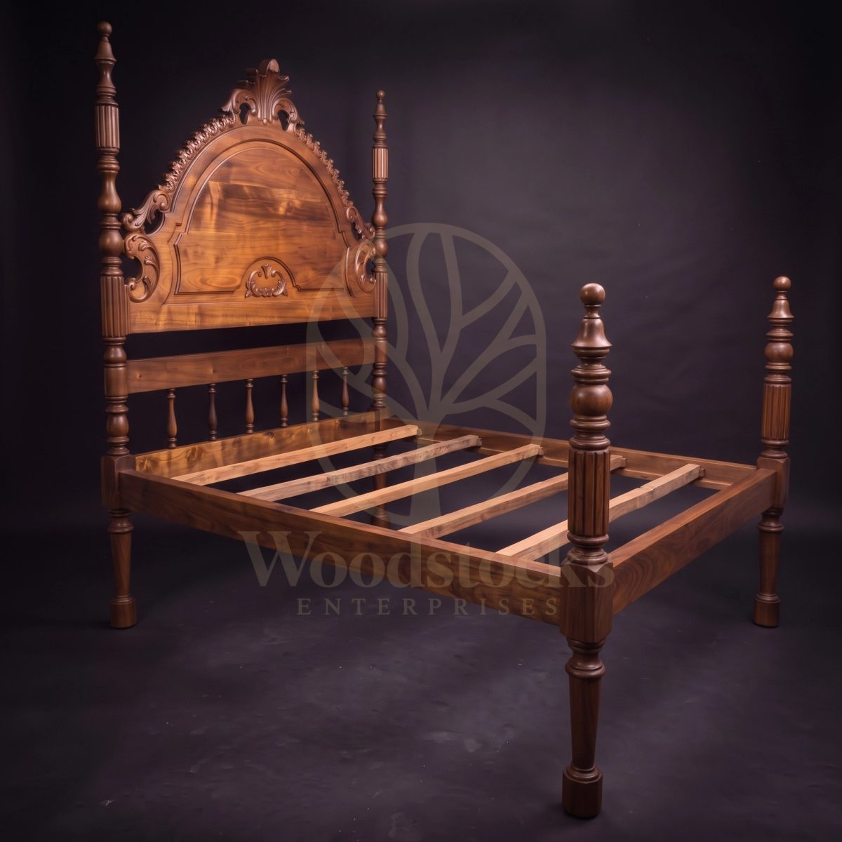 Royal Hand Carved Teak New Orleans Rococo Revival Four-Poster Bed, Saharanpur, view 2