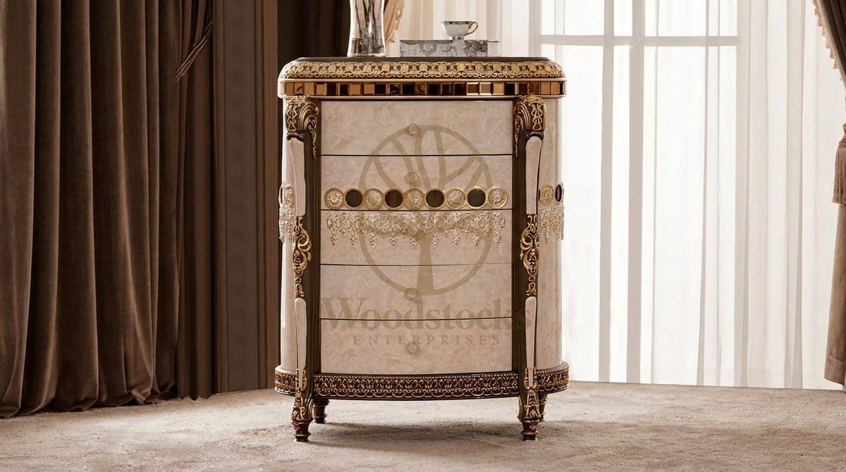 Teak Ornate Marbled Ivory Chest of Drawers, Chest Of Drawers
