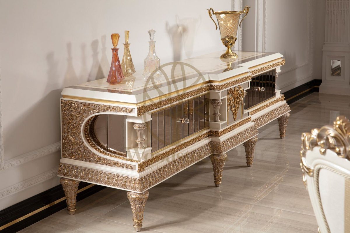 Teak Ornate Cream and Gold TV Cabinet, view 3