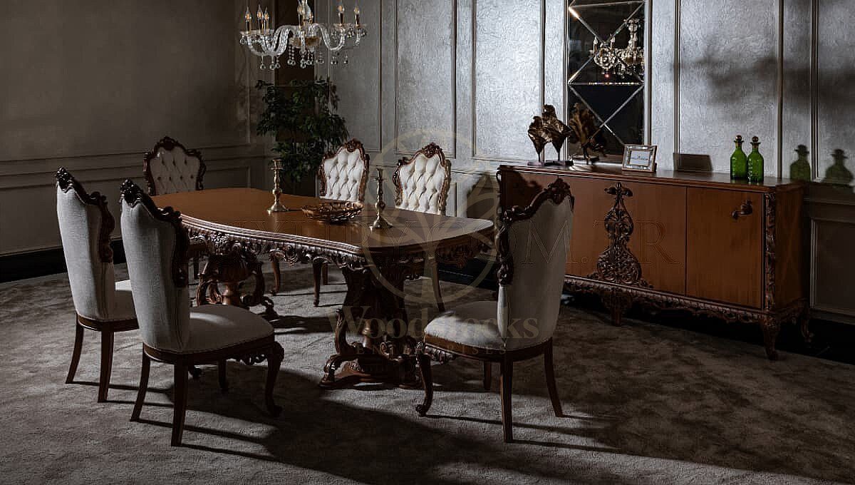 Royal Fioralta Hand Carved Teak Dining Table Set, Saharanpur, view 8