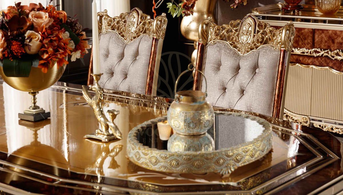 Royal Hamidiye Bronze Hand Carved Teak Dining Table Set, Saharanpur, view 5