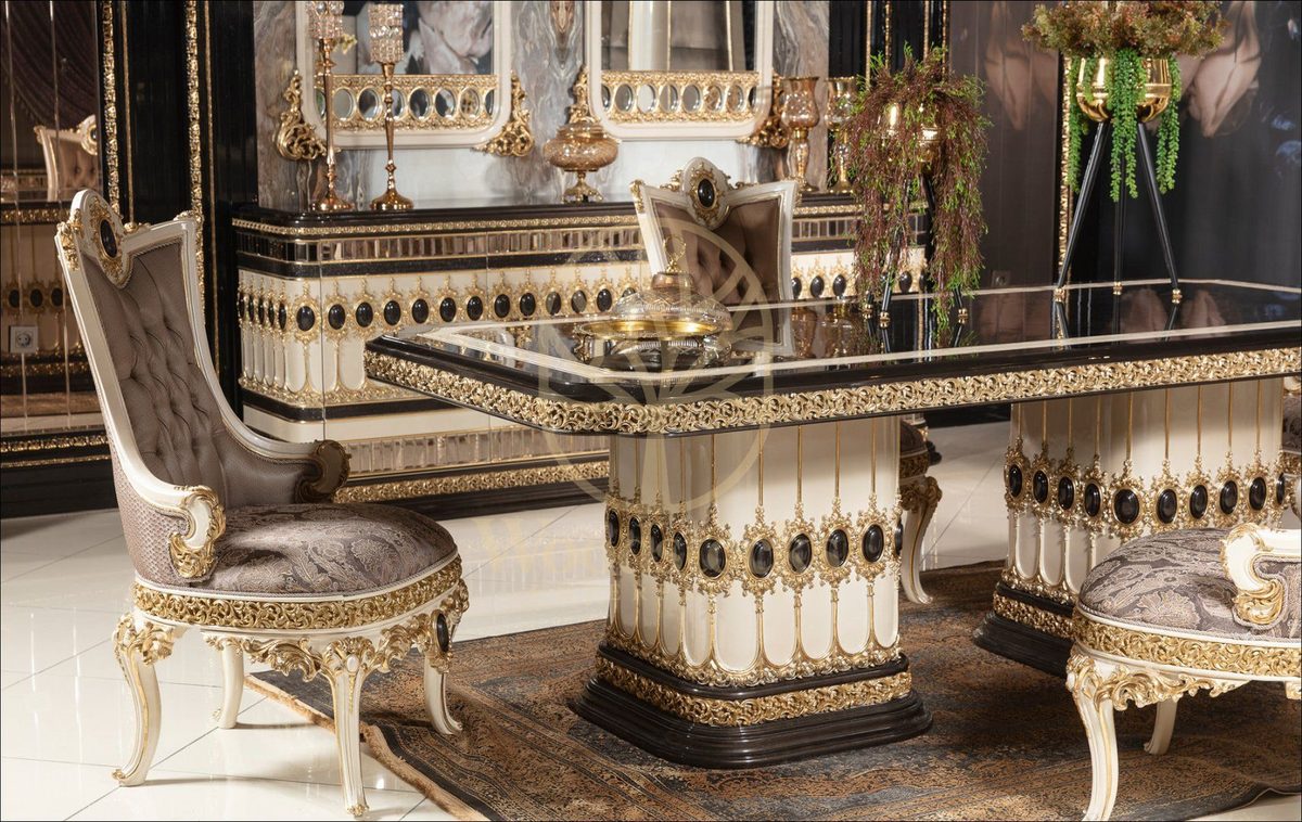 Teak Regal Ivory and Gold Dining Set, view 6