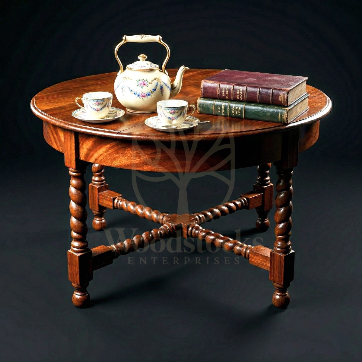 Hand Carved Teak Yorkshire William & Mary Barley Twist Table, Saharanpur, Center Table