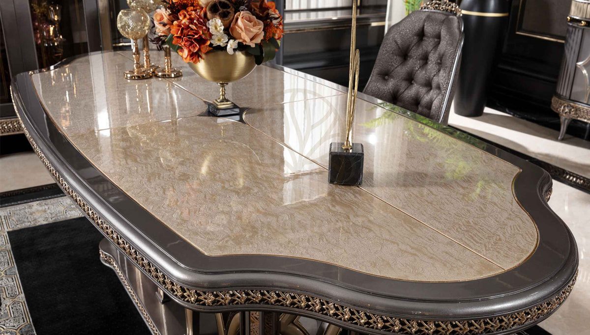 Royal Jersey Grey Hand Carved Teak Dining Table Set, Saharanpur, view 6