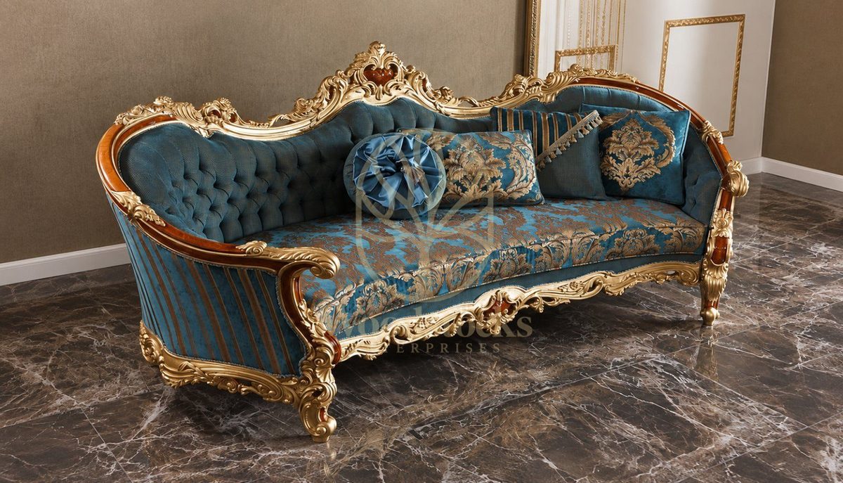 Luxury Turkish Baroque Carved Tufted Teak Sofa, alternate view