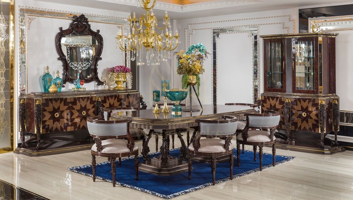 Royal Delano Hand Carved Teak Dining Table Set II, Saharanpur, Dining Table