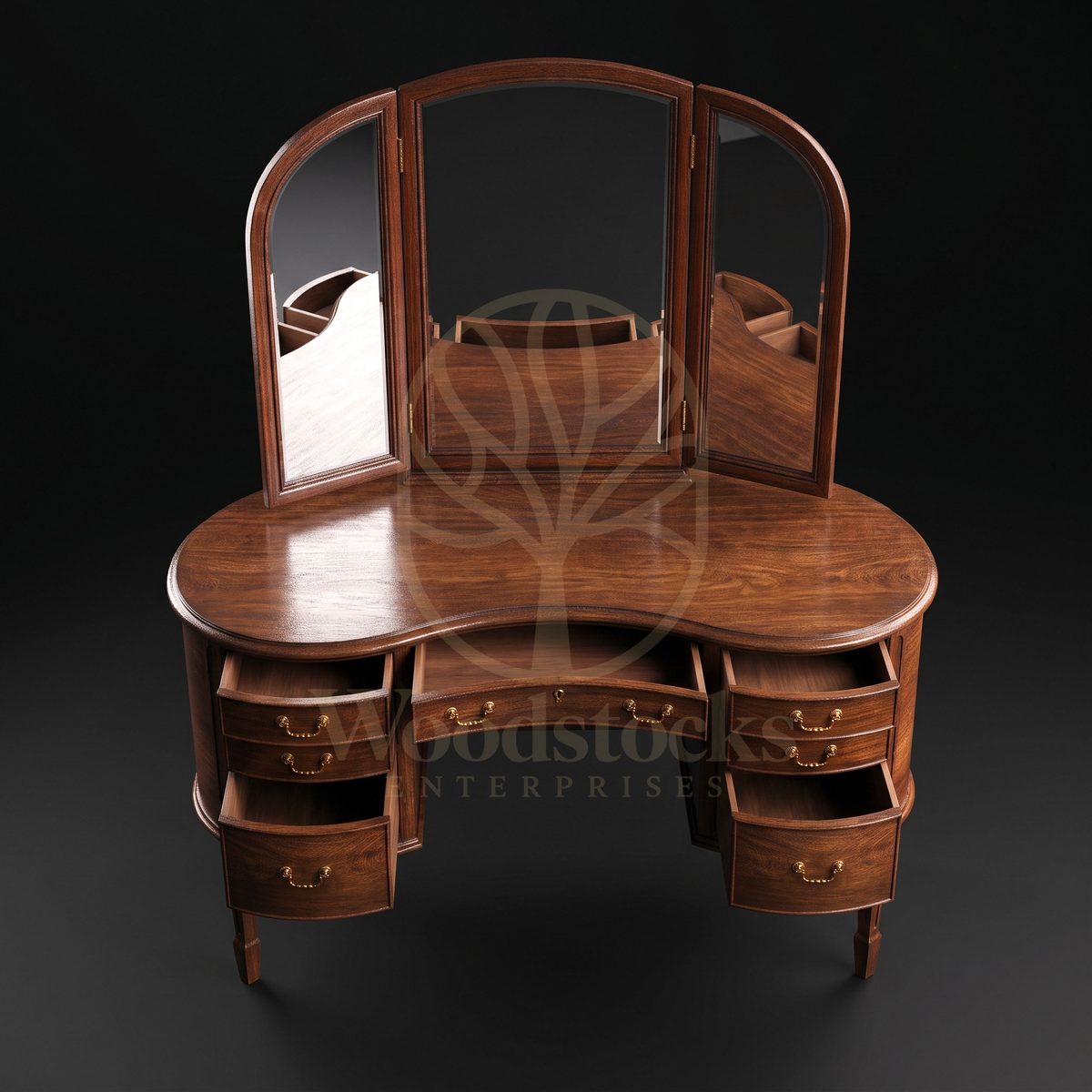 Luxury Teak Mayfair Sheraton-Revival Kidney Vanity Table, Saharanpur, view 3