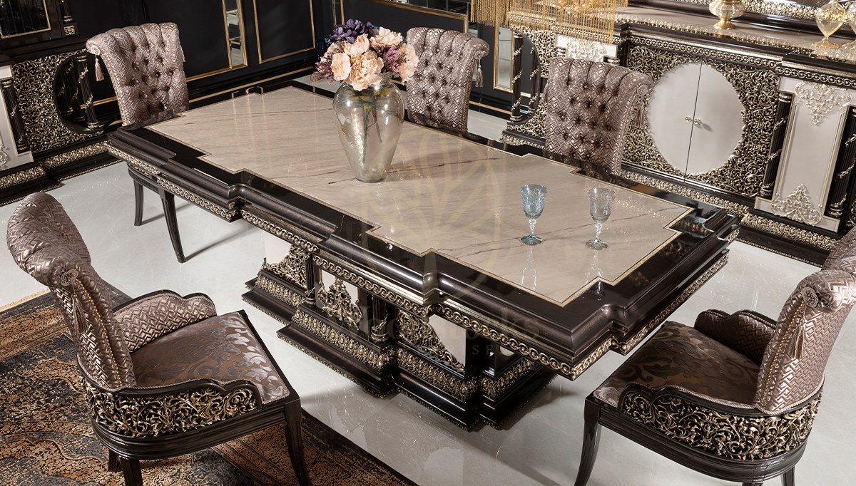 Royal Nazende Hand Carved Teak Dining Table Set II, Saharanpur, view 2