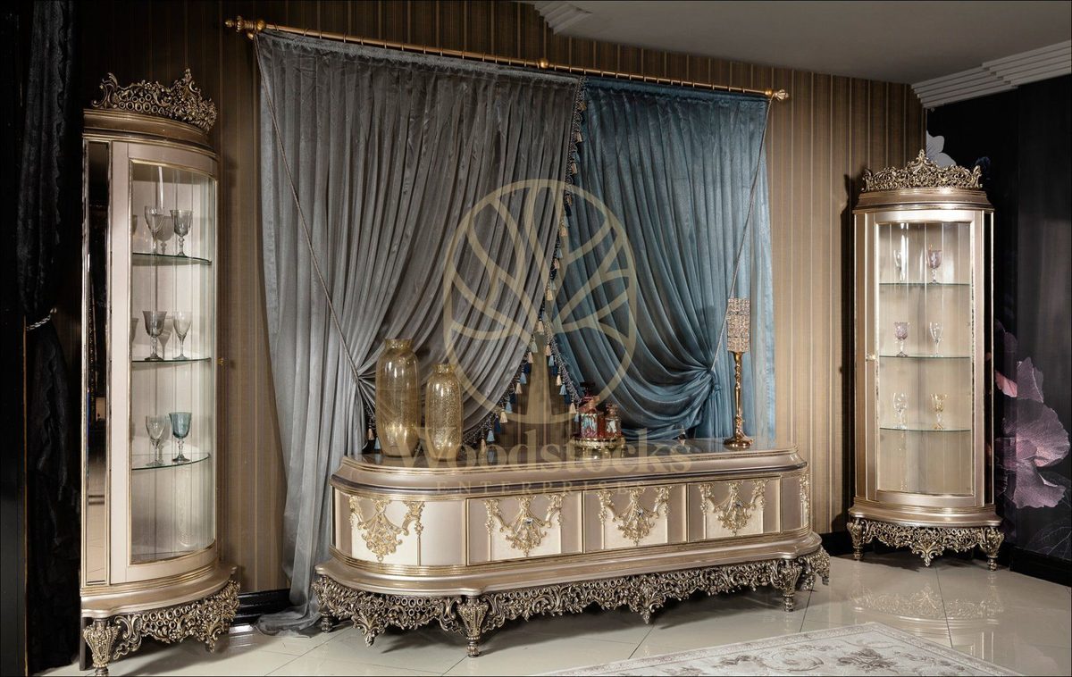 Teak Elegance Champagne and Silver TV Cabinet, TV Cabinet