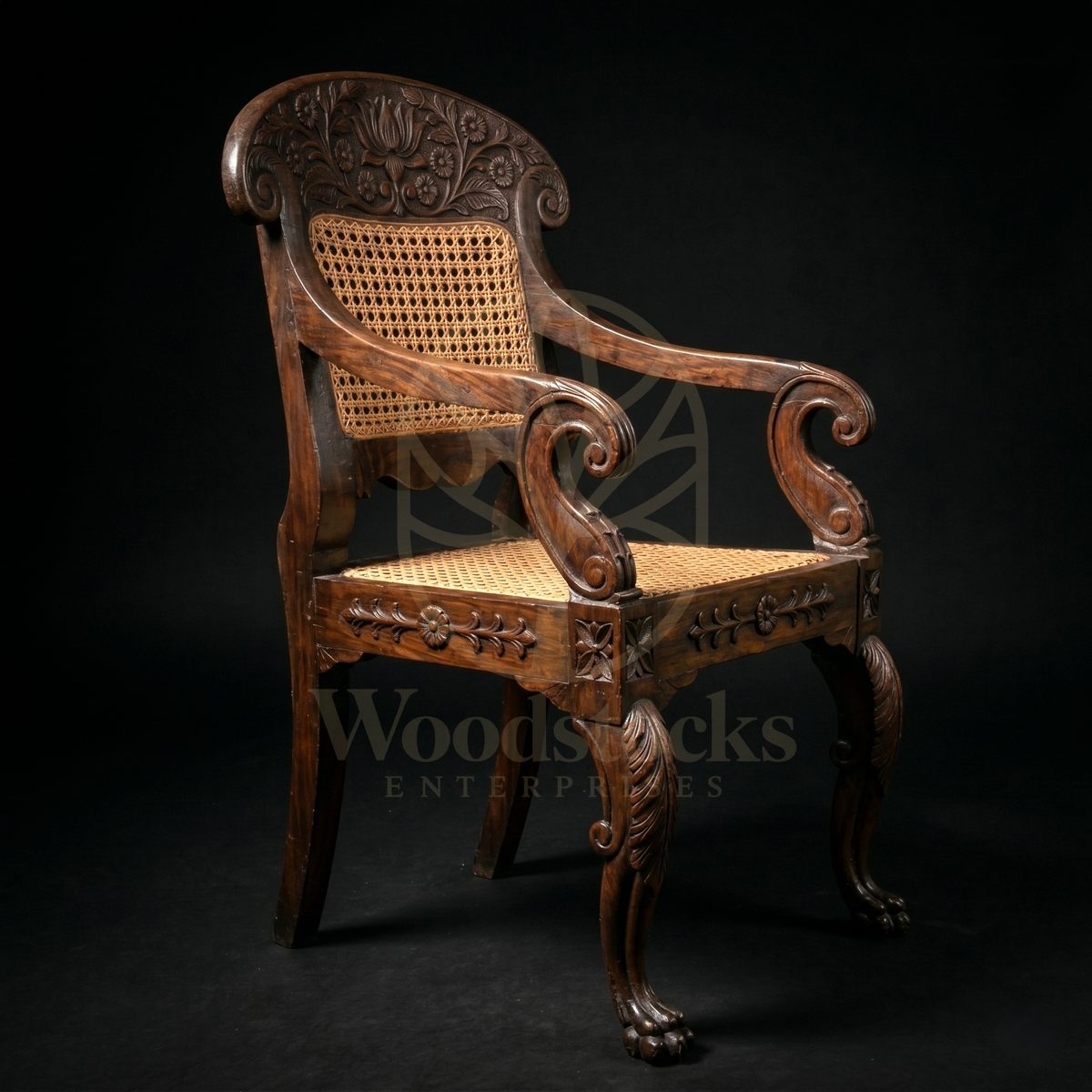 Royal Hand Carved Teak Byculla Club Regency Revival Armchair, Saharanpur, Living Room Chair