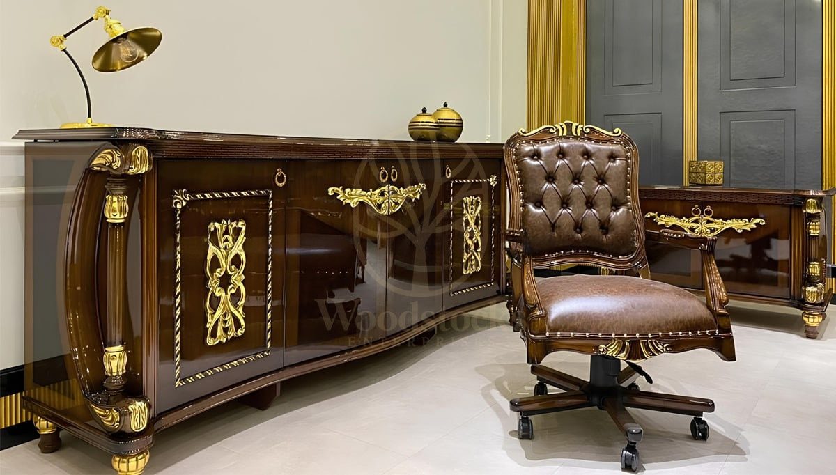 Royal Hezarfen Hand Carved Teak Office Table, Saharanpur, view 2