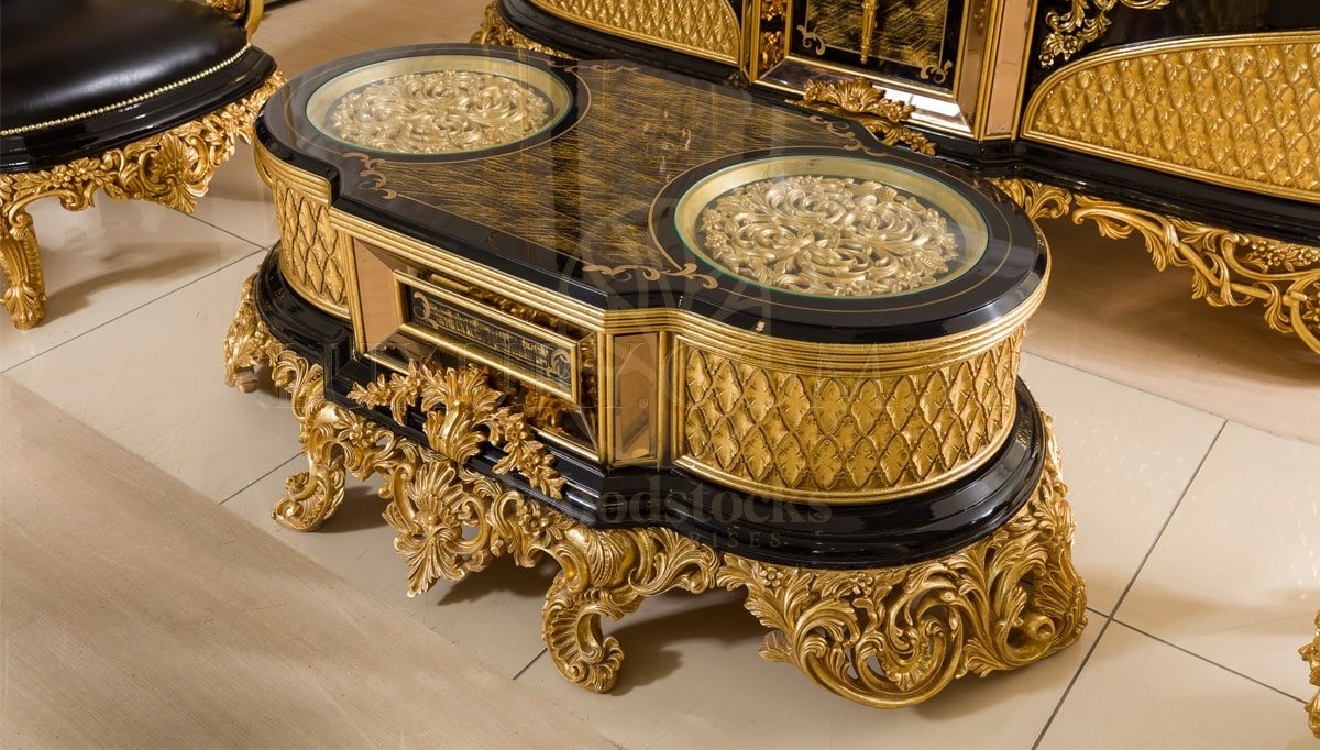Royal Hazar Gold Leaf Hand Carved Teak Office Table, Saharanpur, view 9