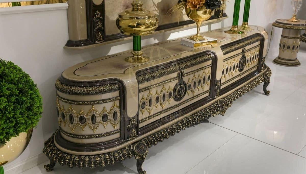 Royal Kopenhag Hand Carved Teak TV Cabinet II, Saharanpur, view 2