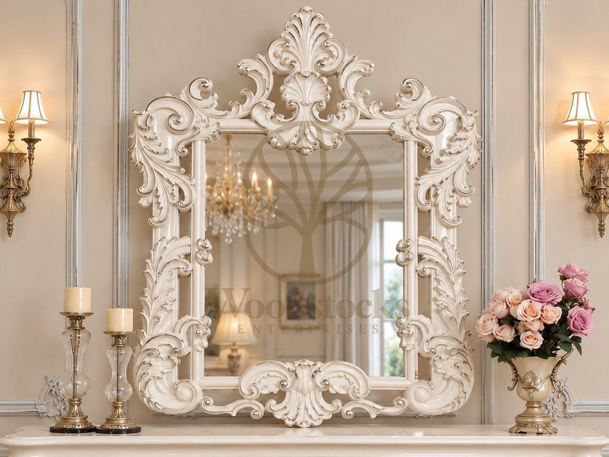 Luxury Ivory Ornate Carved Dresser with Mirror, view 3