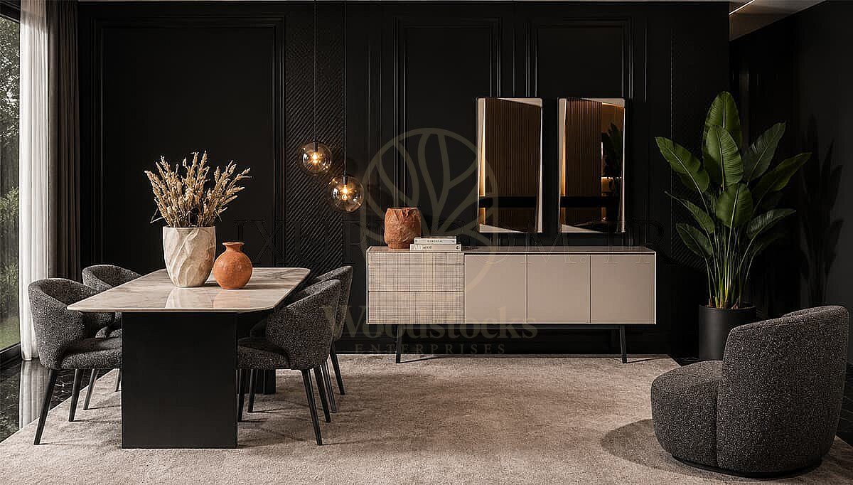 Luxury Varese Grey Handcrafted Teak Dining Table Set, Saharanpur, Dining Table