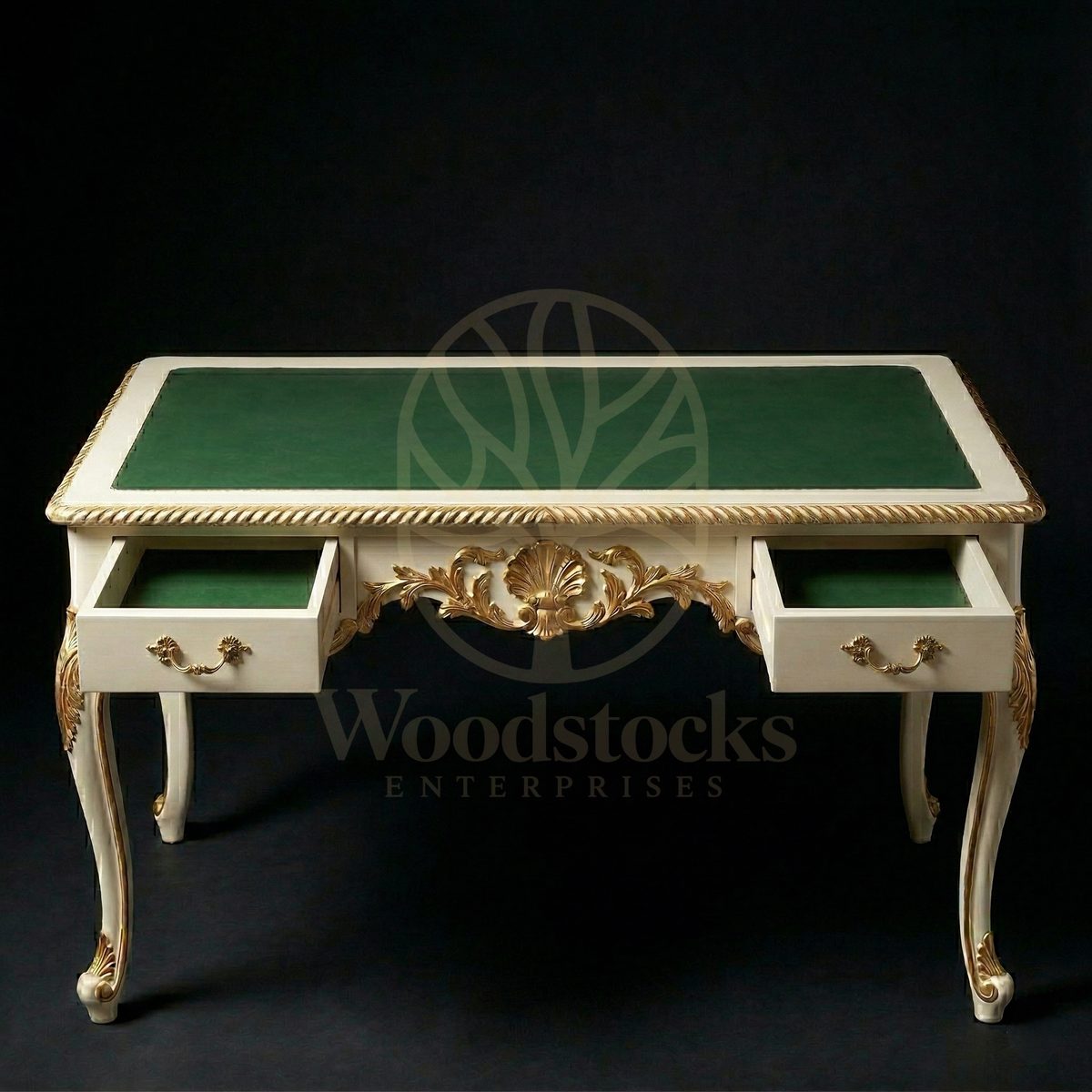Royal Hand Carved Teak Château de Chantilly Louis XV Writing Bureau Set, Saharanpur, view 3