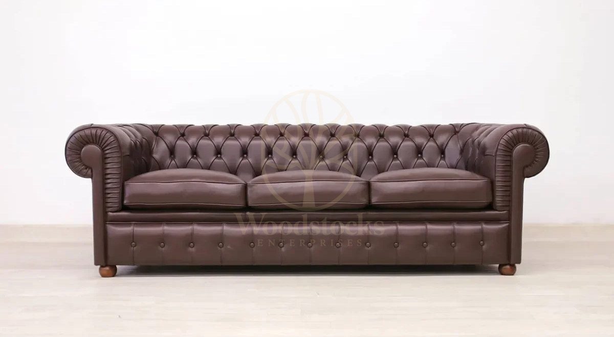 Royal Monza Chesterfield Leather Hand Carved Teak Sofa Set, Saharanpur, view 3