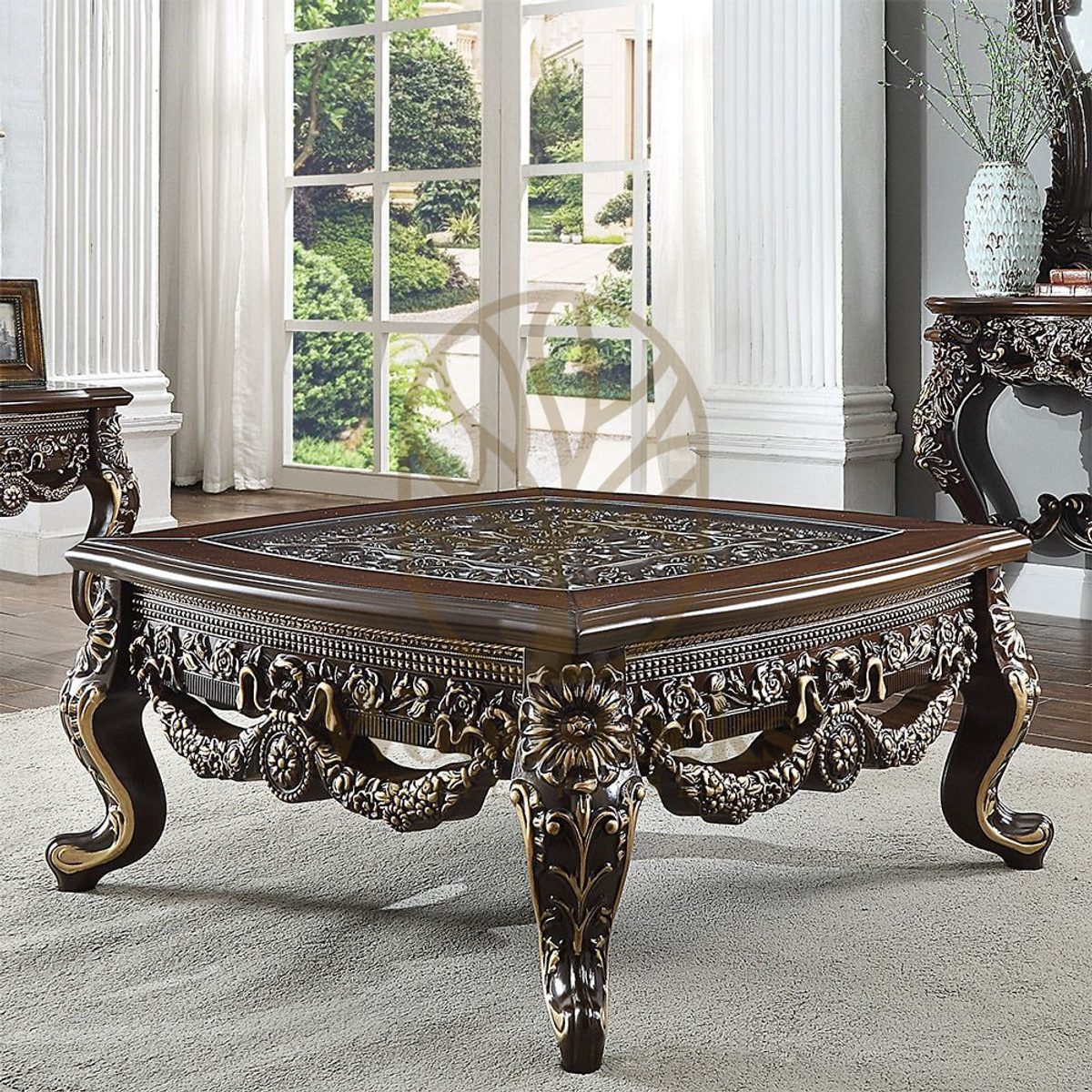 Teak Hand-Carved Antique Gold Coffee Table IV, Center Table