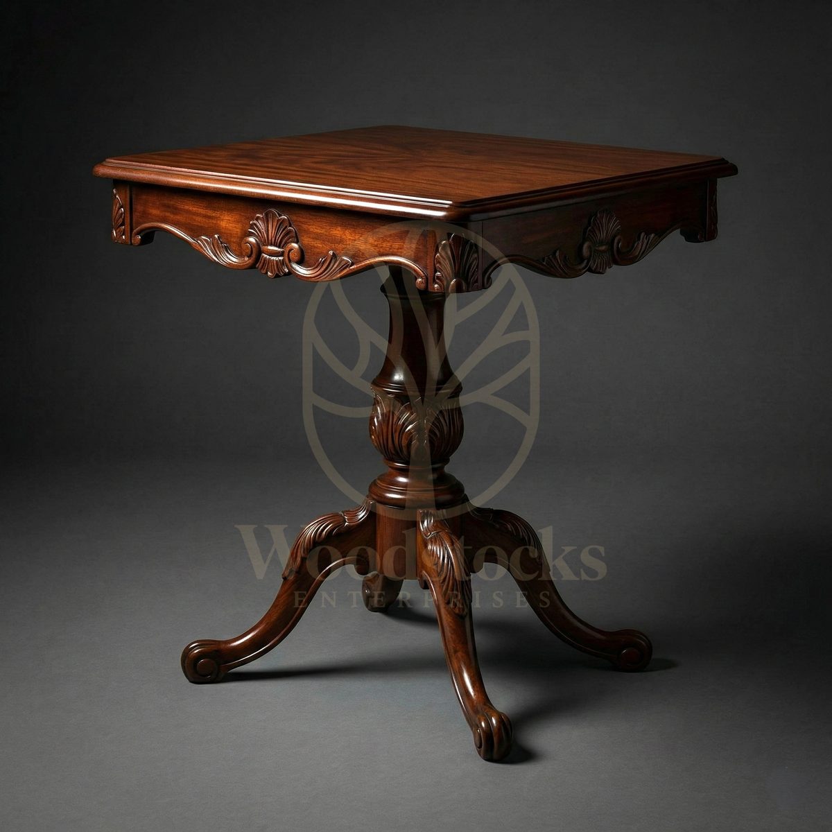 Royal Hand Carved Teak Yorkshire Acanthus Pedestal Table, Saharanpur, view 4