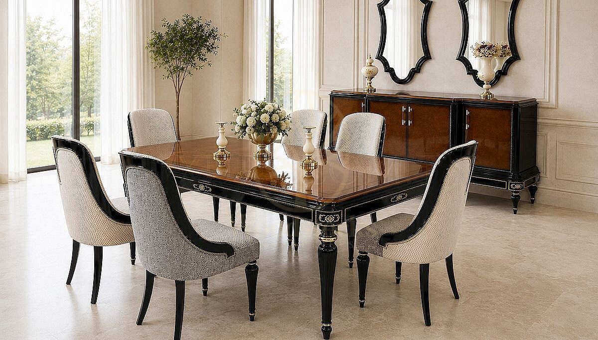 Royal Varenza Hand Carved Teak Dining Table Set, Saharanpur, view 2