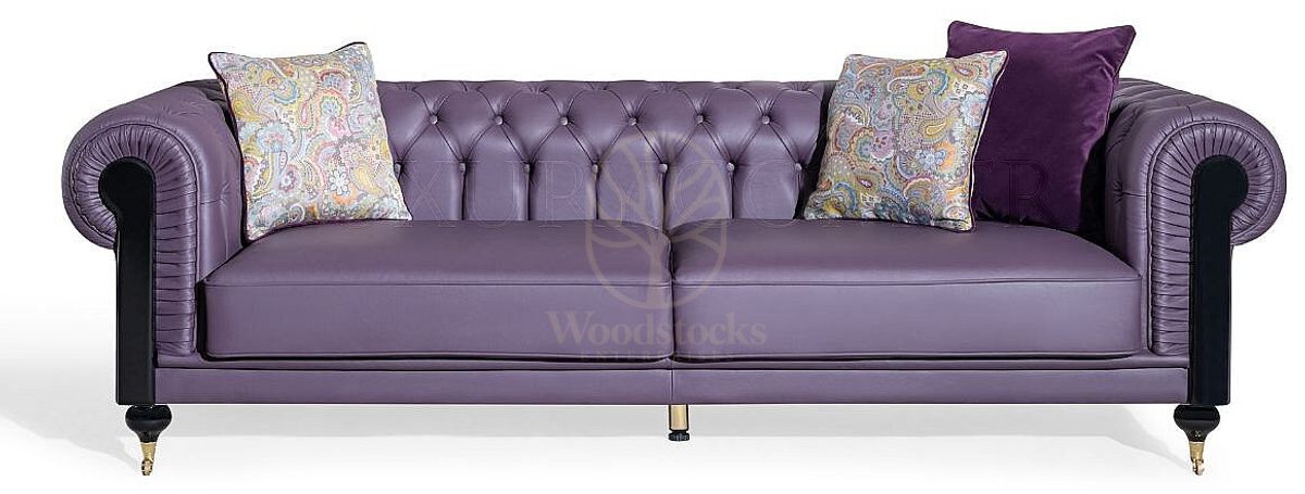 Royal Alvero Chesterfield Leather Hand Carved Teak Sofa Set, Saharanpur, view 3