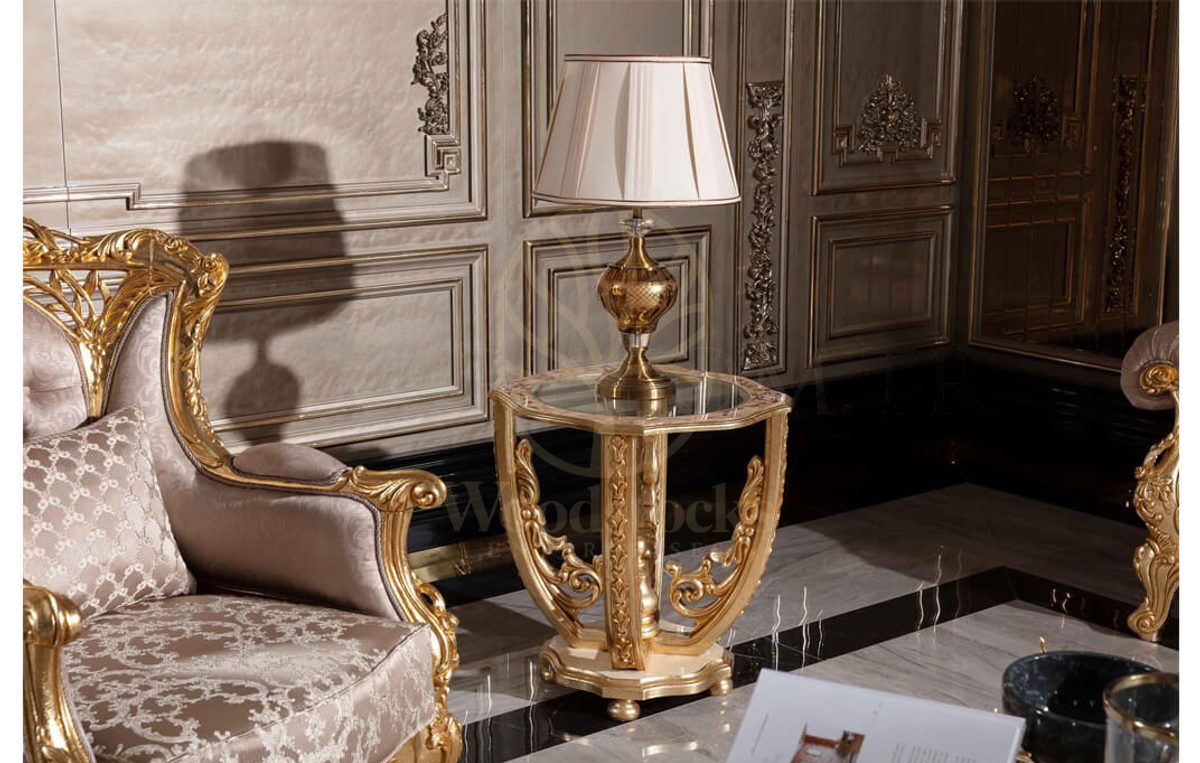 Royal Sultanahmet Gold Leaf Hand Carved Teak Sofa Set, Saharanpur, view 3