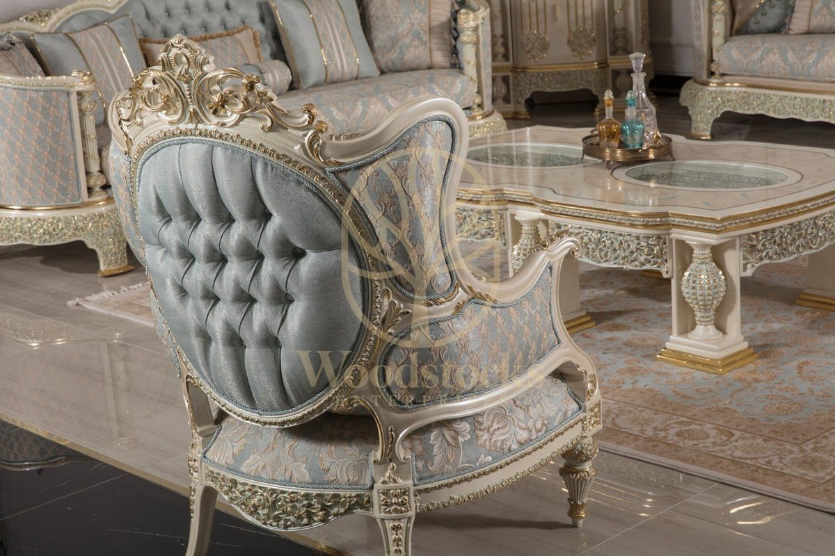 Teak Monaco Ivory and Powder Blue Sofa Set, view 7