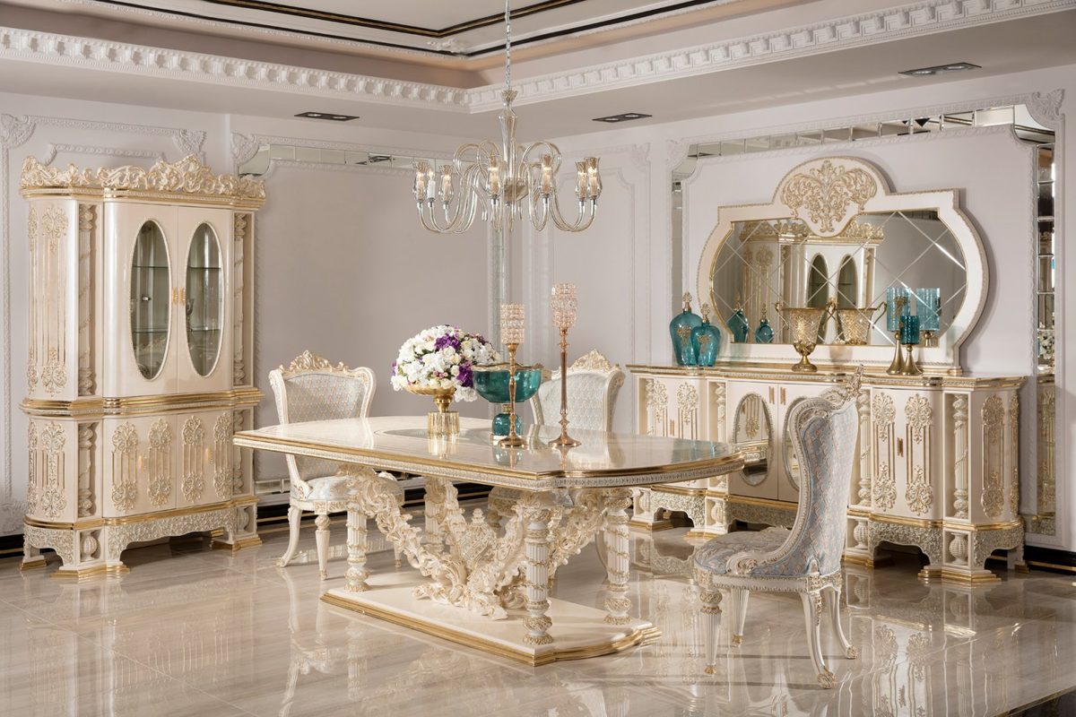 Teak Monaco Ivory and Gold Dining Set, Dining Table