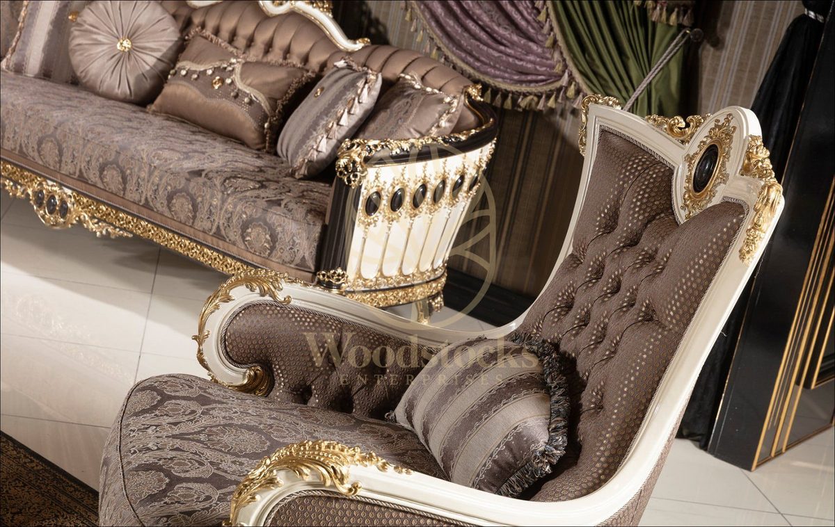 Teak Regal Ivory and Gold Sofa Set, view 9
