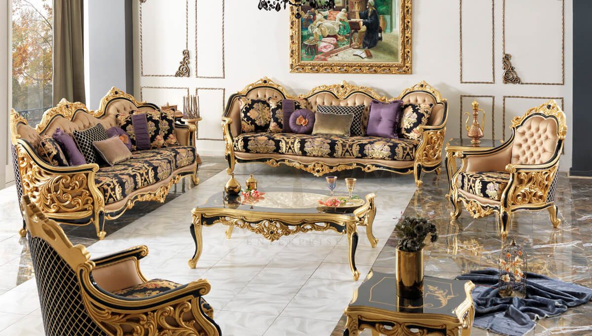 Royal Harzemsah Black Hand Carved Teak Sofa Set, Saharanpur, Sofa Set