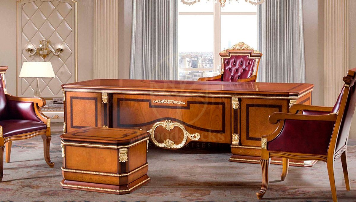 Royal Cevahir Bronze Hand Carved Teak Office Table, Saharanpur, view 2