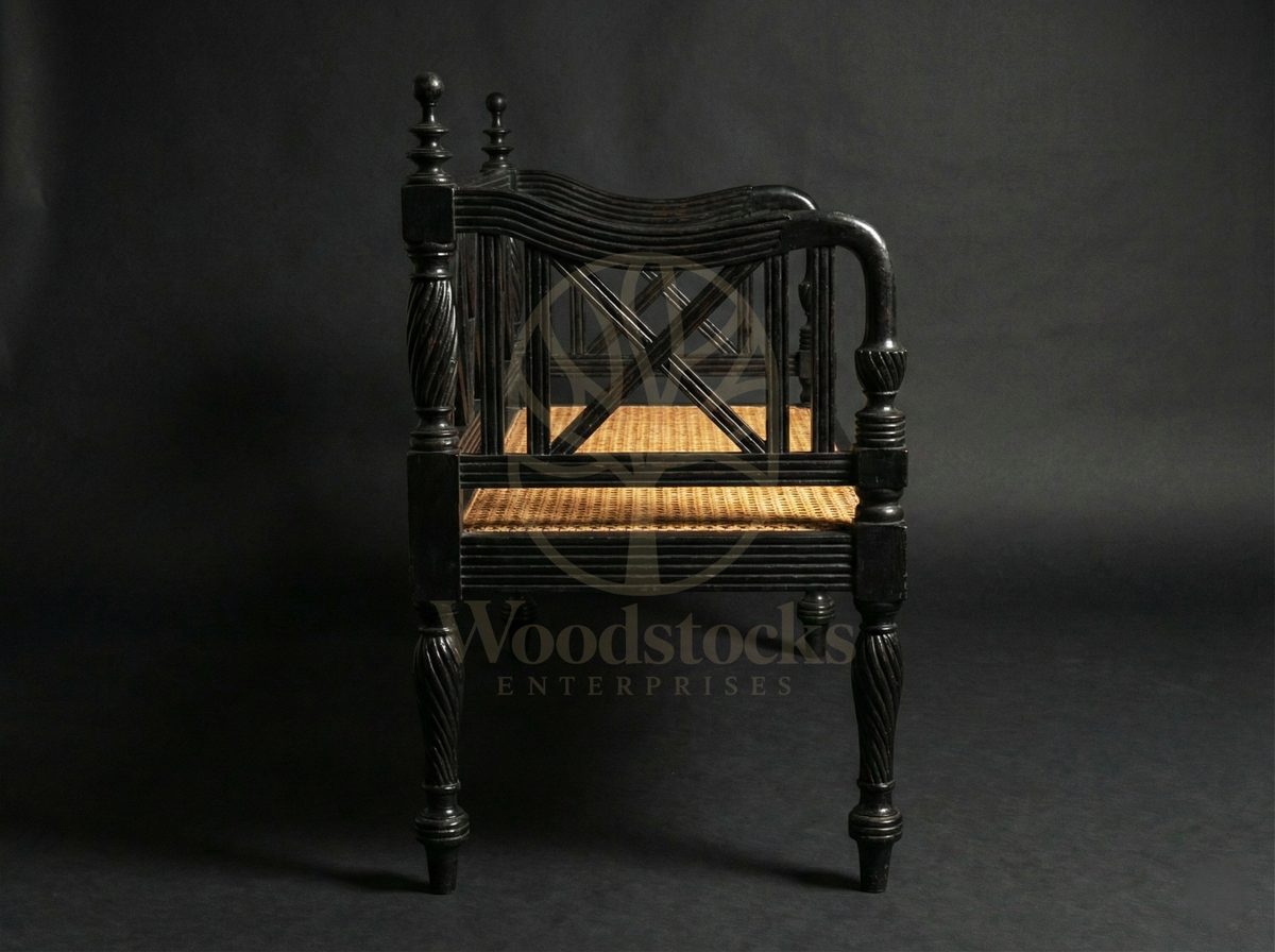 Luxury Teak Old Colombo Cane-Seat Bench, Saharanpur, view 4