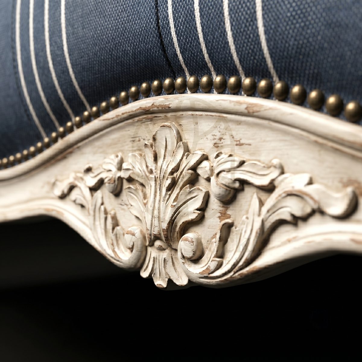Royal Hand Carved Teak Blanc Cassé & Marine Louis XV Lit de Milieu, Saharanpur, view 5