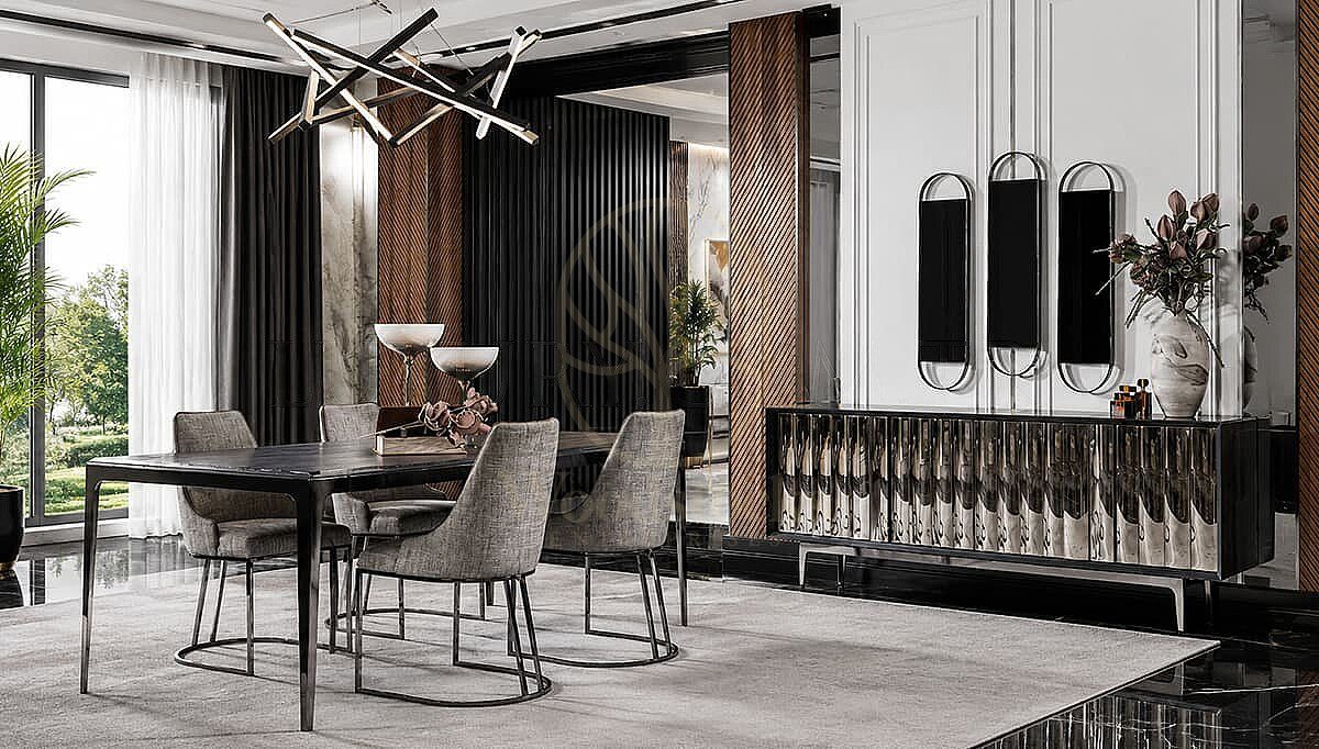 Luxury Liverno Black Brown Handcrafted Teak Dining Table Set, Saharanpur, Dining Table