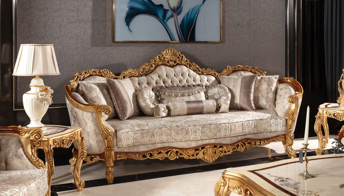 Royal Martinik Gold Leaf Hand Carved Teak Sofa Set, Saharanpur, view 3