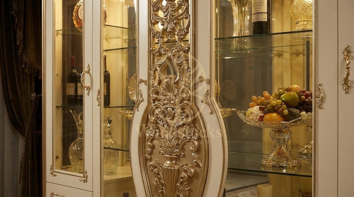 Teak Luxury Gold China Cabinet, alternate view