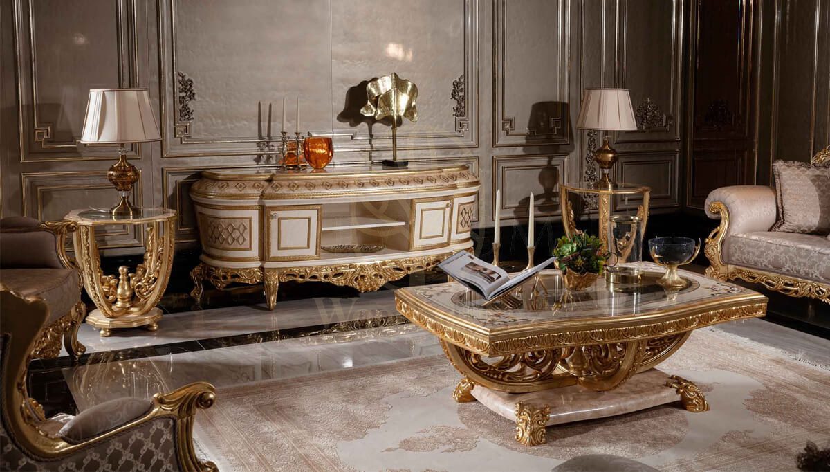 Royal Sultanahmet Gold Leaf Hand Carved Teak Sofa Set, Saharanpur, view 5
