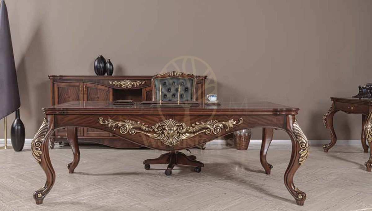 Royal Lacin Hand Carved Teak Office Table, Saharanpur, view 2
