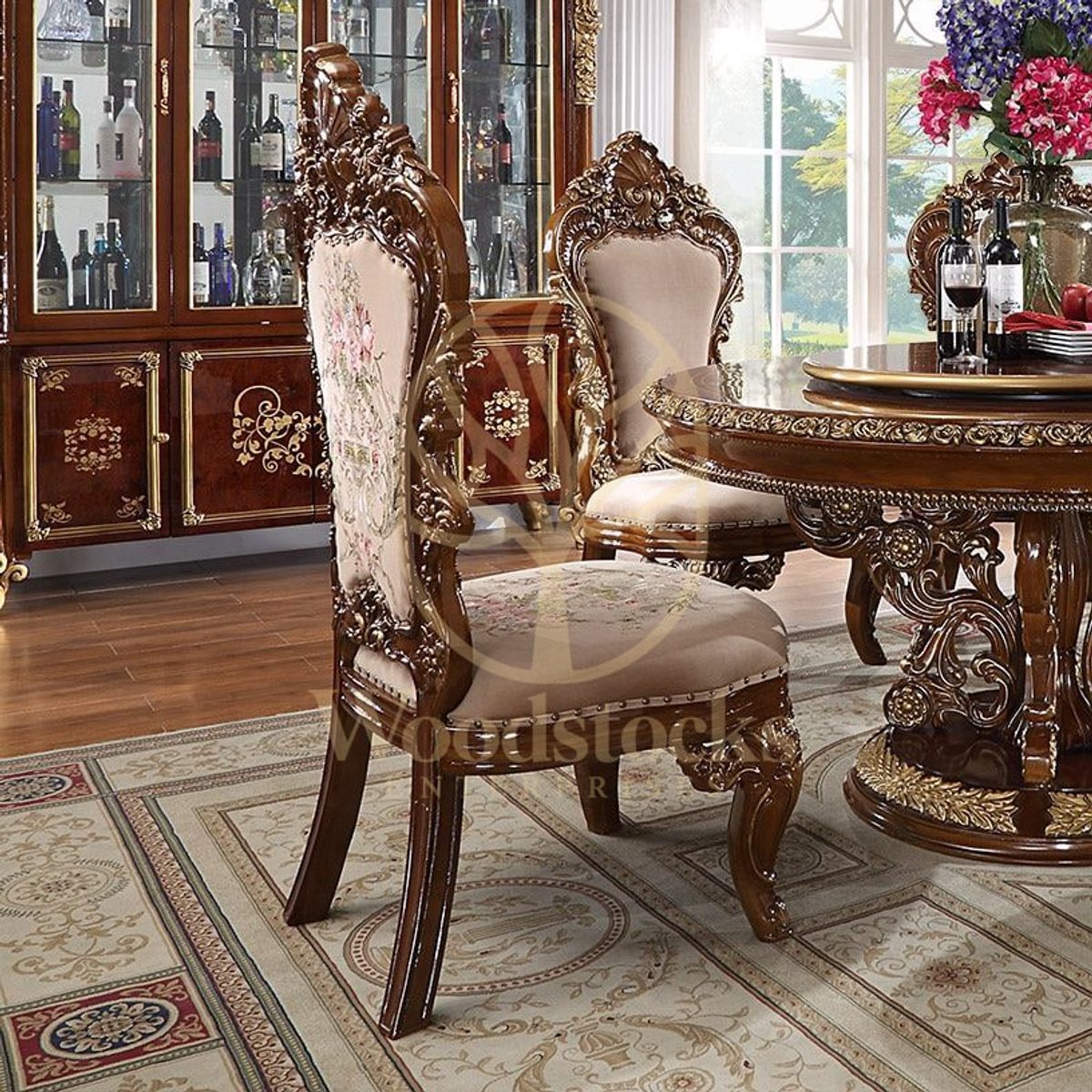 Teak Antique Gold Dining Table Set, view 4