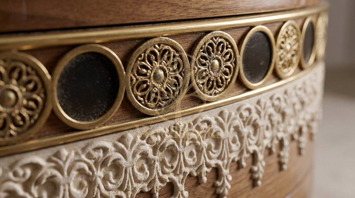 Teak Ornate Marbled Ivory Chest of Drawers, view 4