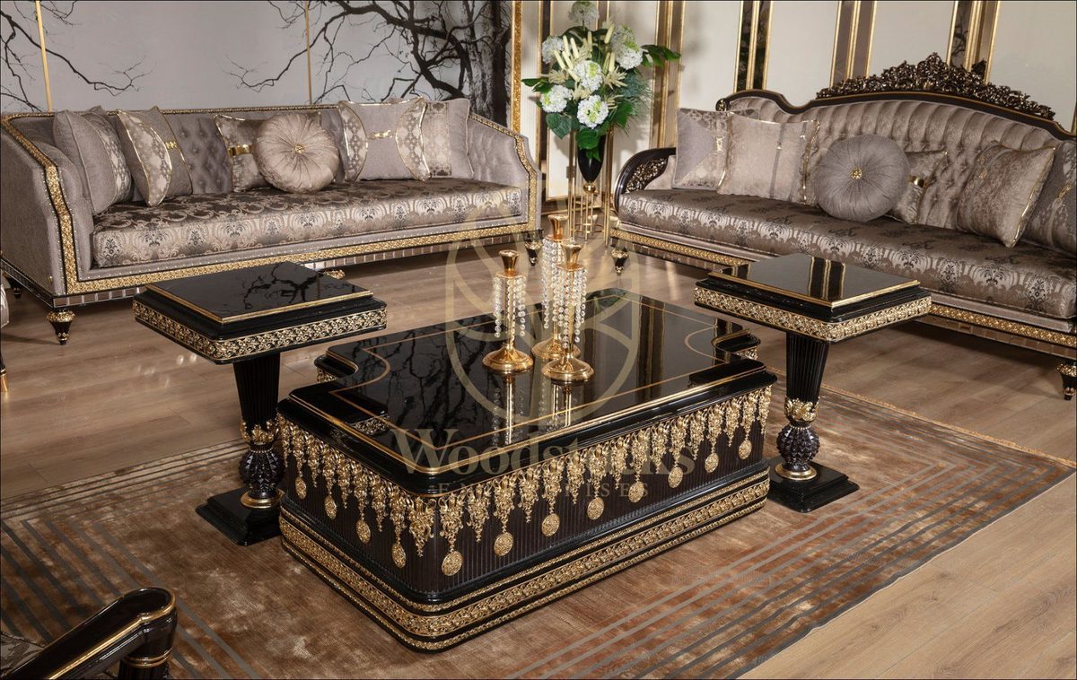 Teak Embroidered Black and Gold Center Table, view 2