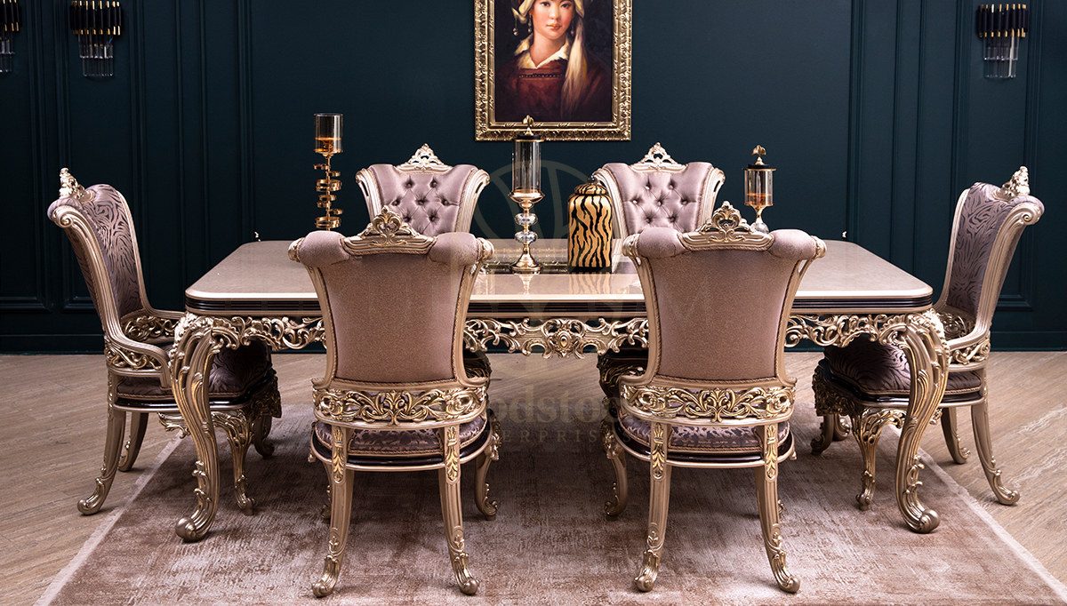 Royal Atlanta Hand Carved Teak Dining Table Set, Saharanpur, view 8